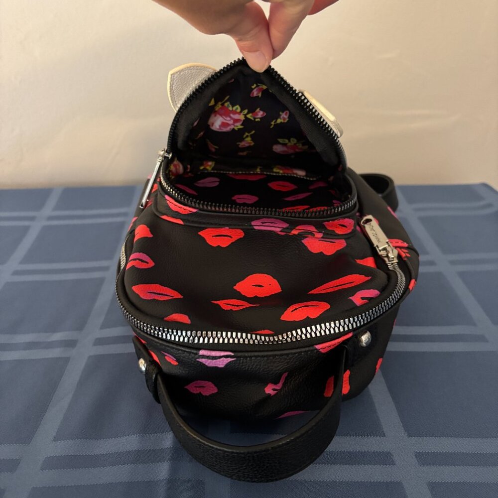 Betsey Johnson French Bulldog Lips & Kisses Black Mini Backpack - Picture 8 of 11